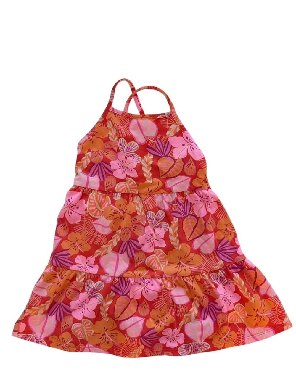 Cat & Jack Girls Floral Dress Orange & Pink Hawaiian Style Cotton Size XS 4/5